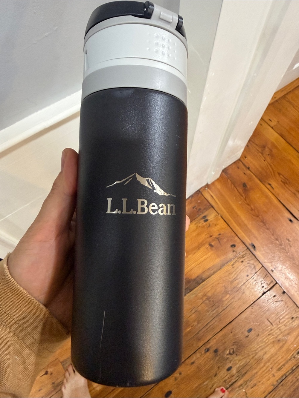 L.L.Bean Black Travel Tumbler with White Flip Lid